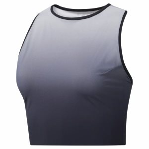 Podkoszulki Damskie Reebok Yoga Ombre Crop Czarne PL 59BPAHF